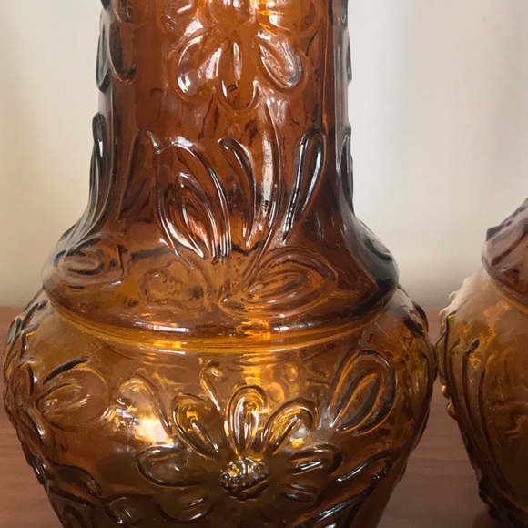Set of 2 Vintage MCM Art Dabs Amber Genie Bottles/Decanters, Made in Portugal - Picture 9 of 13